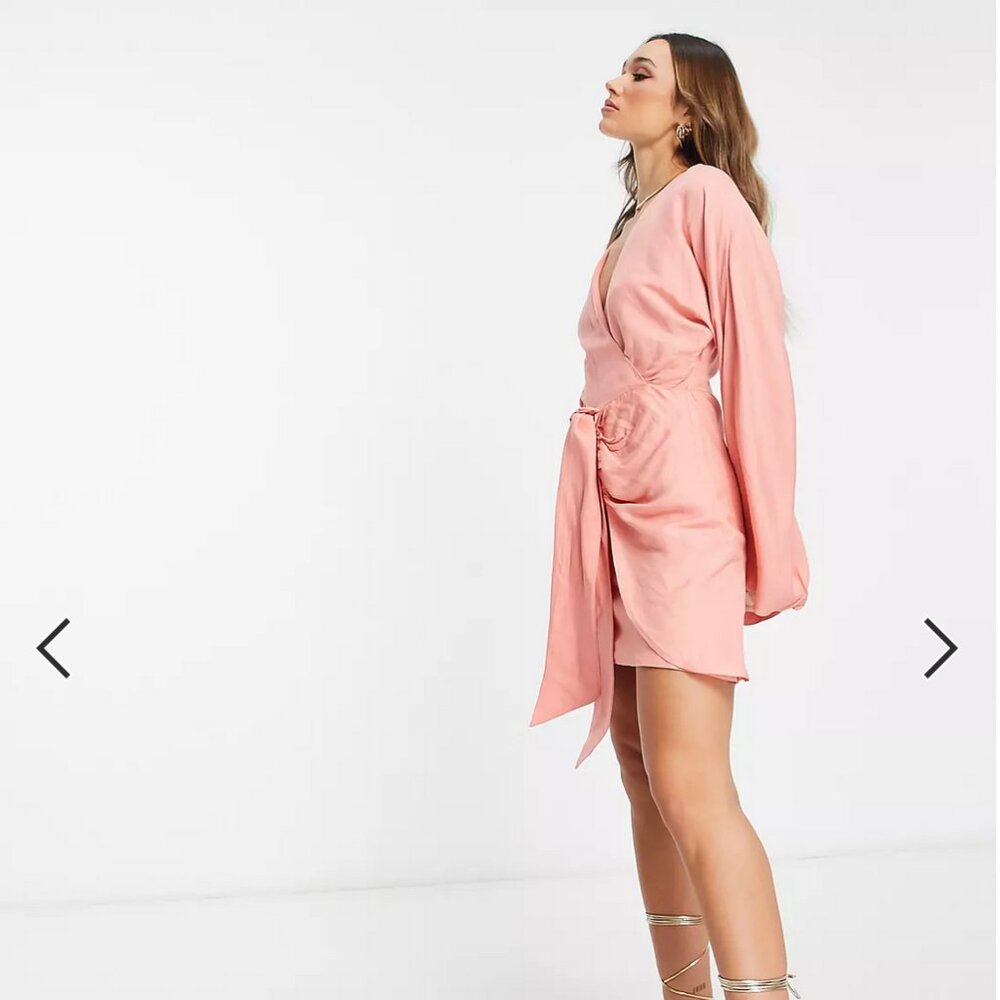 ASOS Pretty Lavish knot front mini dress in pink - size 6 - Picture 5 of 7